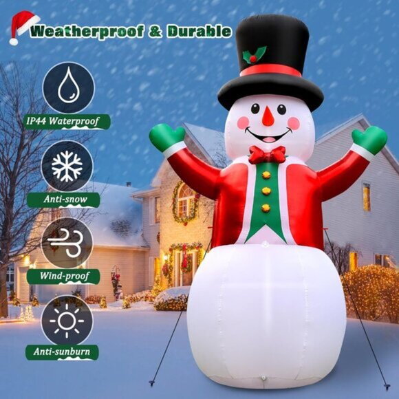 ⚡12FT Christmas Inflatable Snow Man Wear Magic Hat & Red Suit Outdoor Decoration - Picture 3 of 6